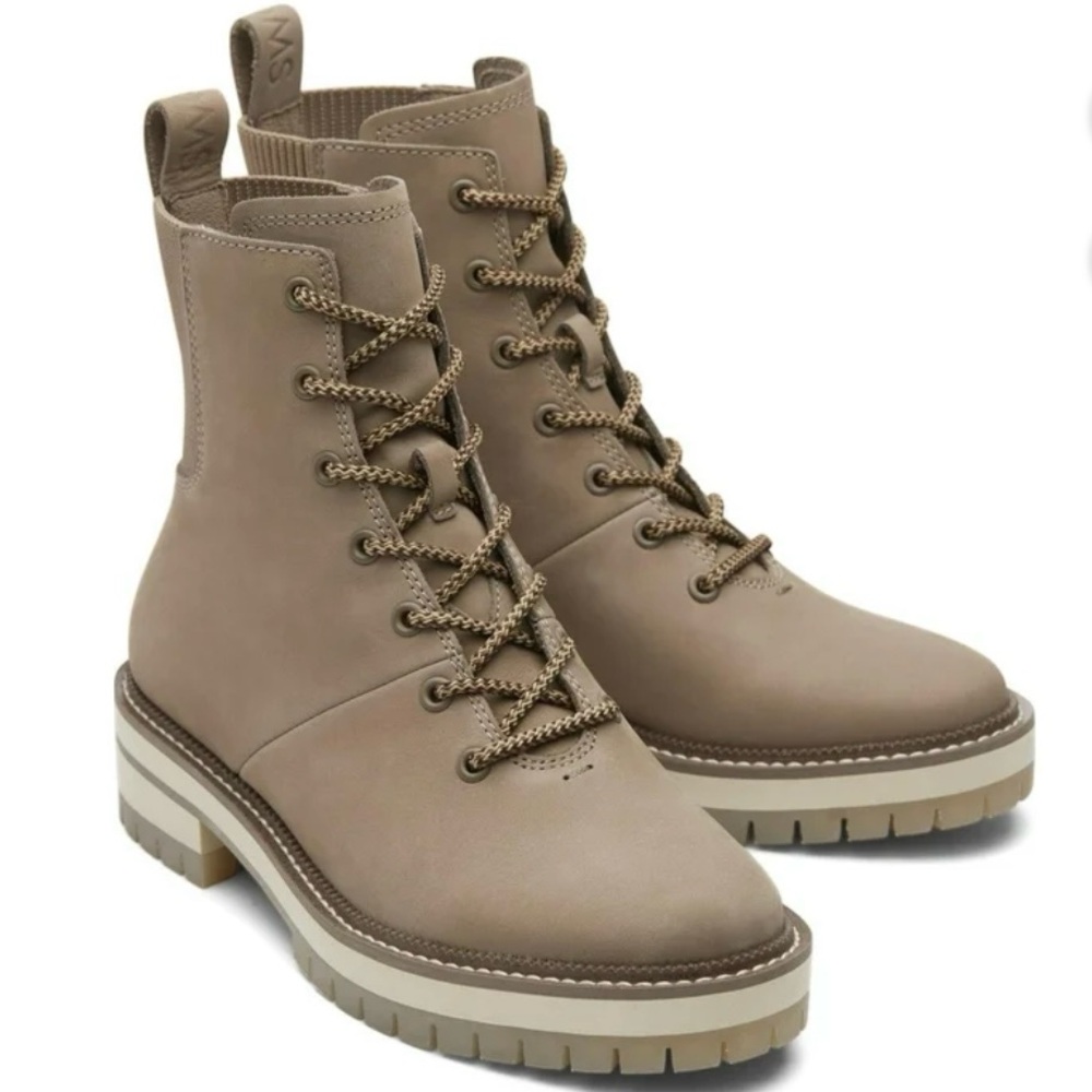 NWOT Toms Frankie Women Light Nubuck Lace Up Boots Beige Sz 6.5 Water Resistant